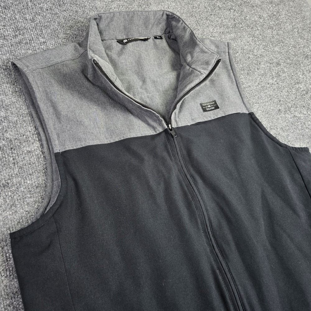 Travis Mathew Mens L Full Zip Gray Black Golf Vest Outerwear Stretch Travel